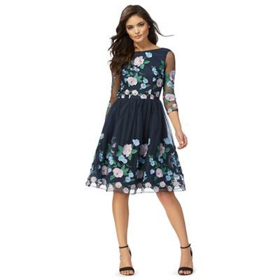 Navy 'Claire' floral embroidered dress